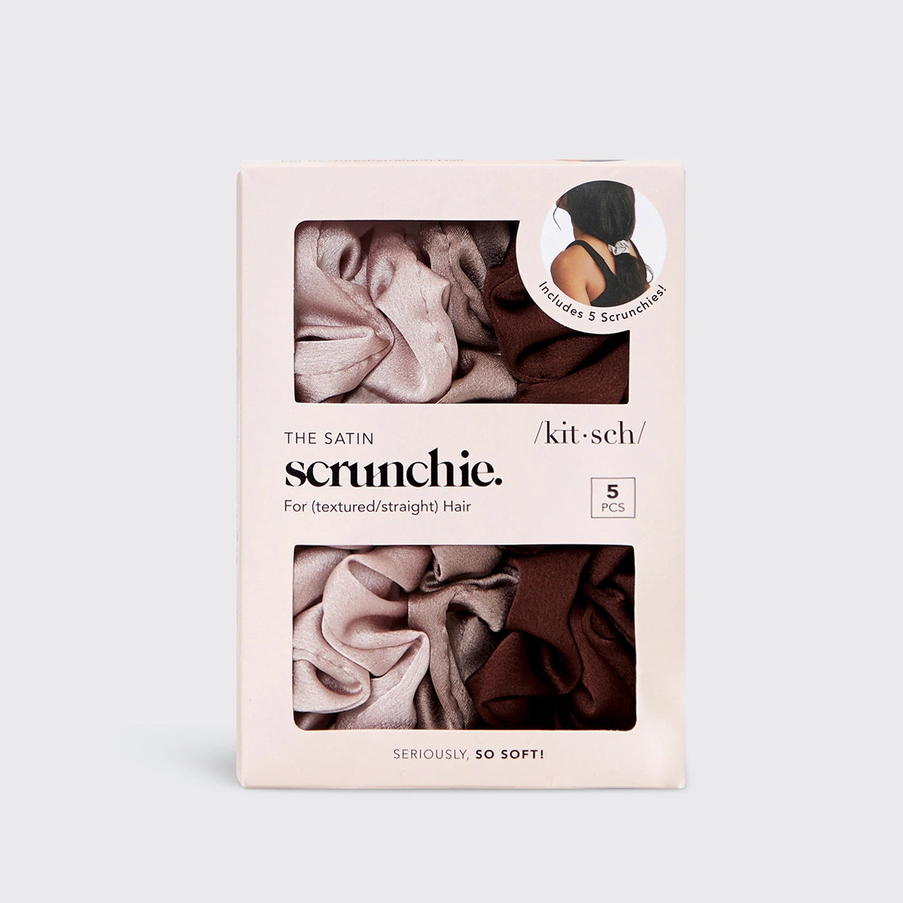 SATIN SLEEP SCRUNCHIES 5 PC CAMEO | KITSCH