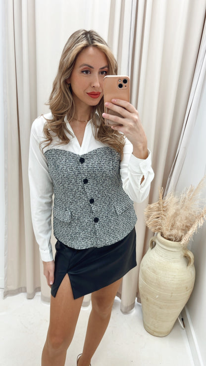 ALYSSA TWEED PEPLUM BLOUSE