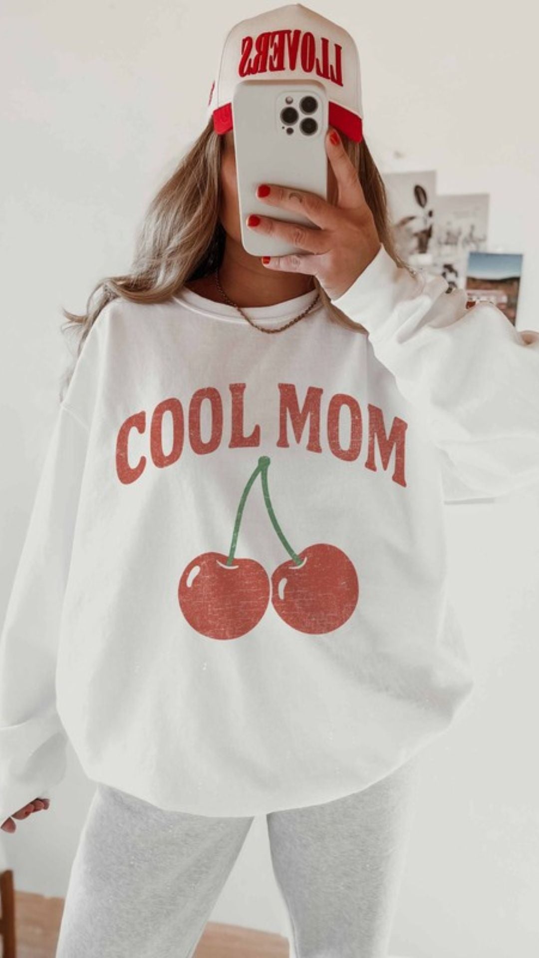 COOL MOM CHERRY SWEATSHIRT (LIGHT HEATHER GREY)