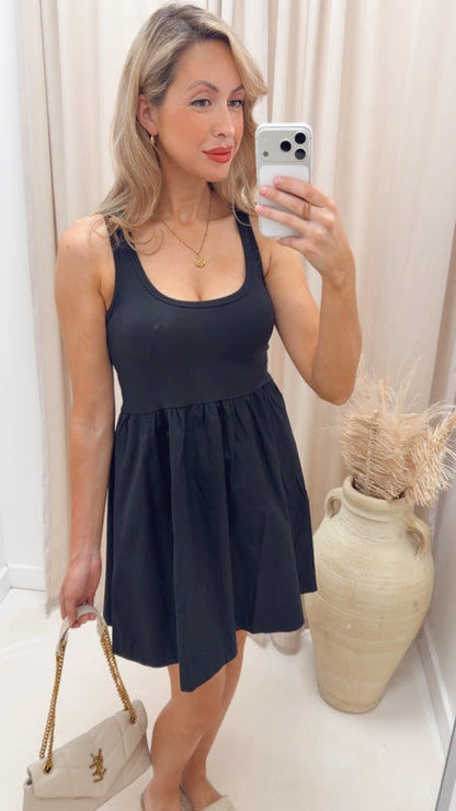 COMBINED KNIT &amp; WOVEN DRESS WITH POCKET