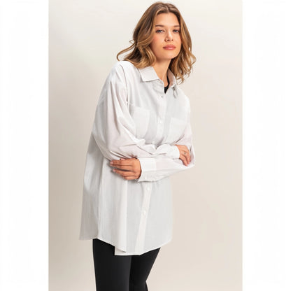 PINSTRIPE ESSENTIAL BUTTON UP SHIRT (WHITE)