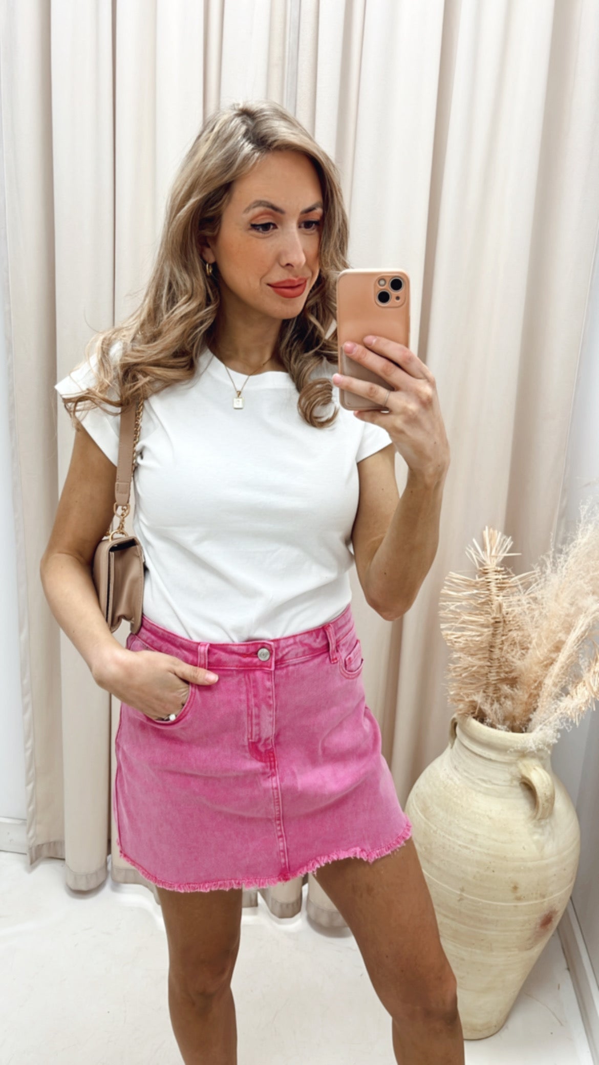 NEW WILLOW DENIM SKIRT (HOT PINK) | BEST SELLER