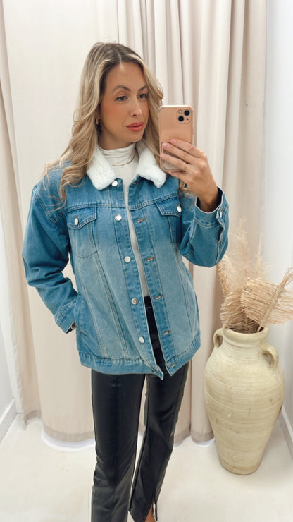 DELTA BELTED DENIM COAT (MEDIUM BLUE)