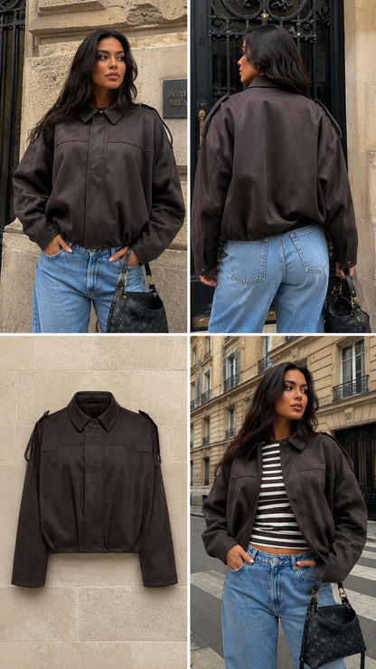 STINA FAUX SUEDE BOMBER(CHOCOLATE TORTE) ONLY