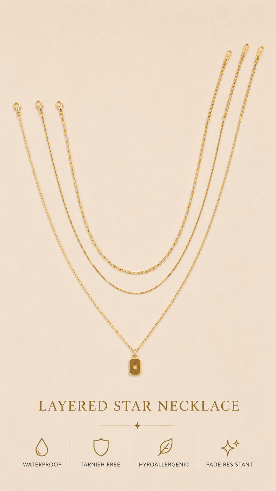 NORTH STAR TRIPLE LAYERED GOLD NECKLACE