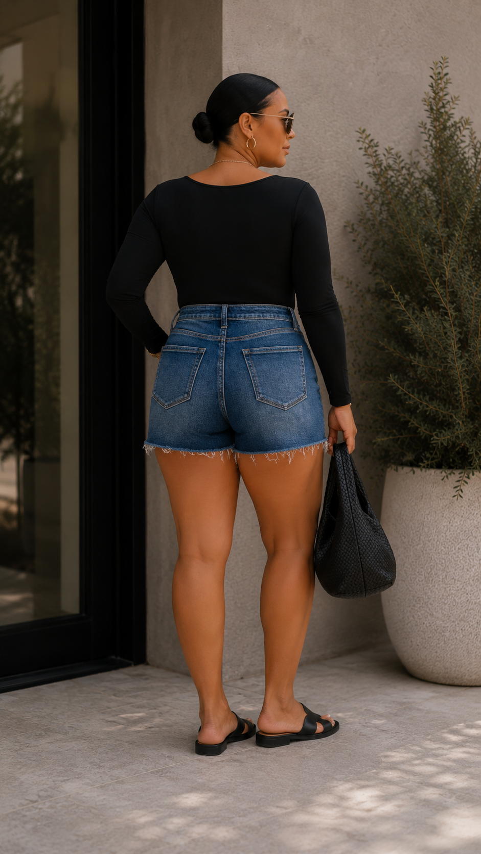 CURVY DISTRESSED HEM DENIM SHORTS