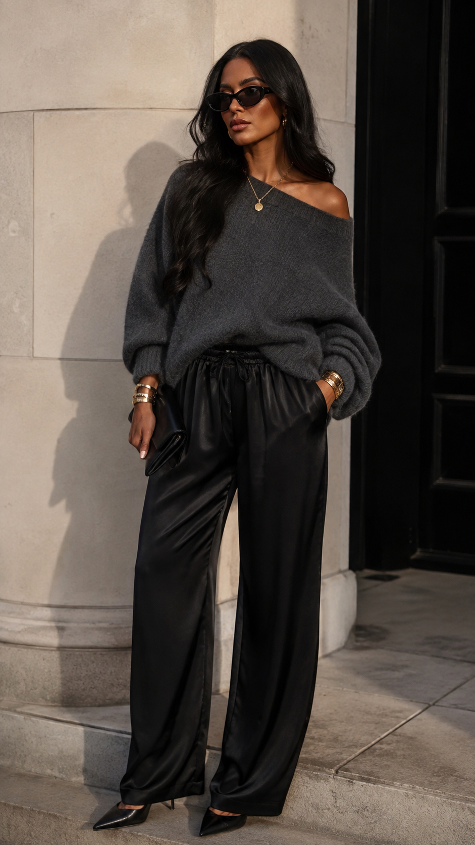 NEMA SATIN PULL UP PANT (ONLY) | BLACK
