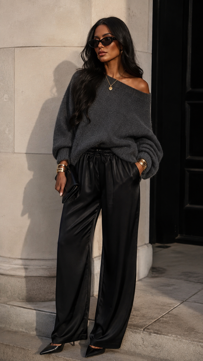NEMA SATIN PULL UP PANT (ONLY) | BLACK