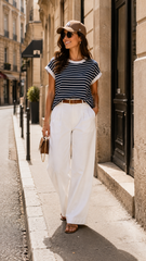 CONTRAST TRIM CAP SLEEVE STRIPE TEE (NAVY)