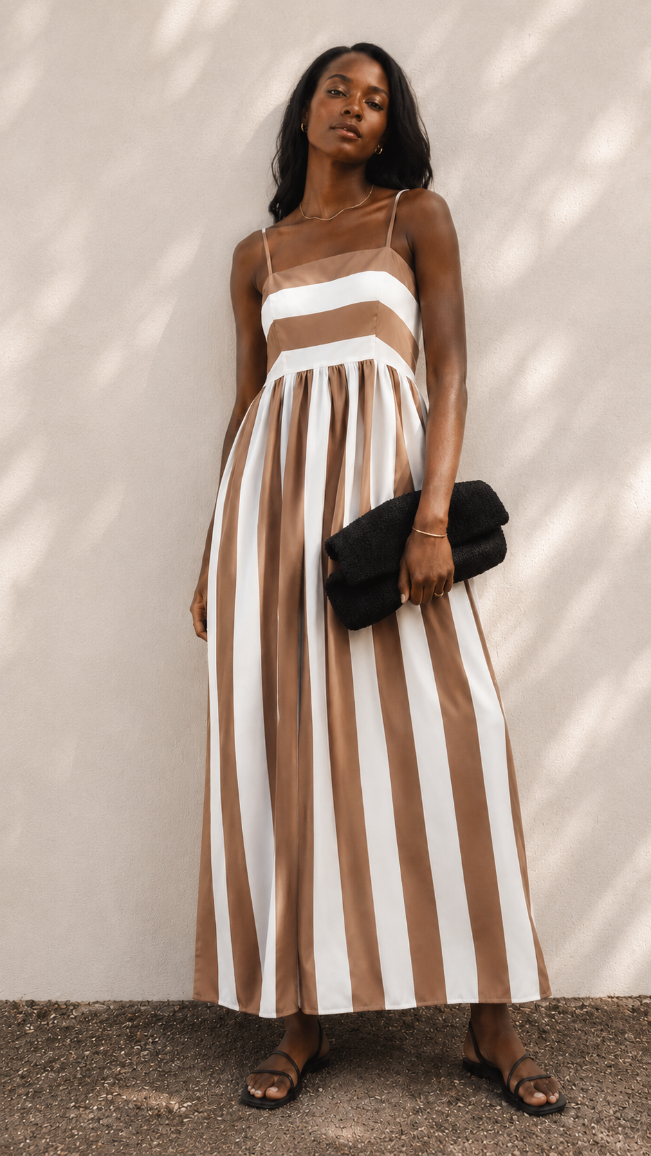 STRIPE MAXI DRESS (BEIGE & WHITE)
