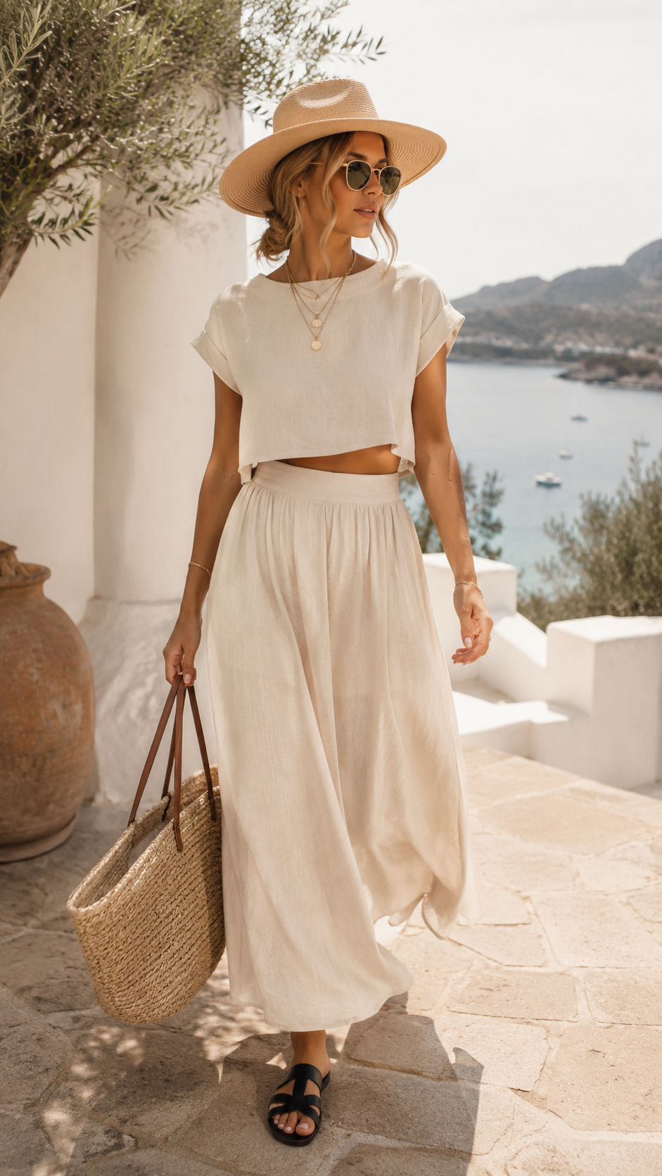 NEW MARY TWO PIECE CROP TOP AND SKIRT SET (BEIGE) | BEST SELLER