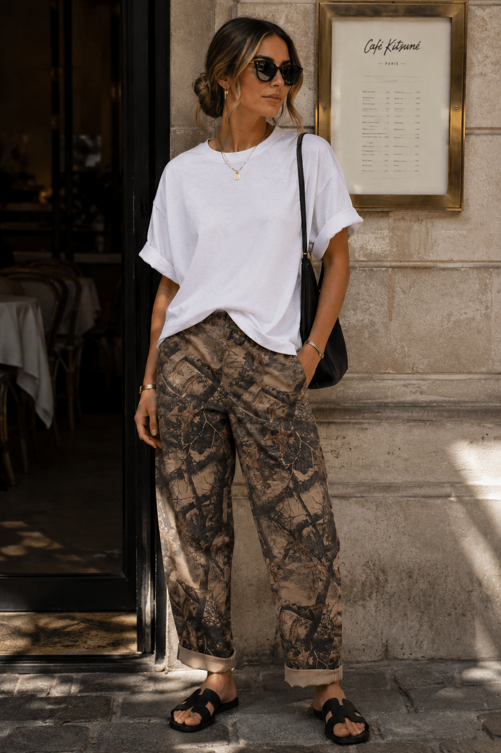 VINTAGE WASHED CAMO LEAF PRINT BARREL PANTS