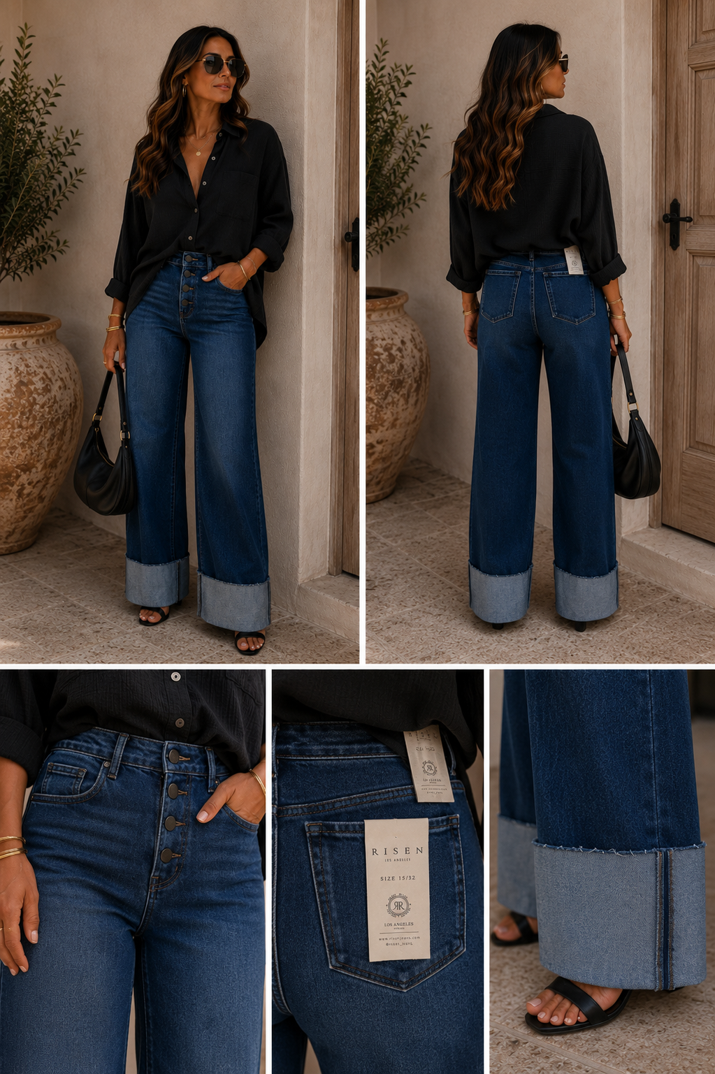 ASHTYN WIDE LEG CUFFED JEANS (RISEN) | DARK WASH