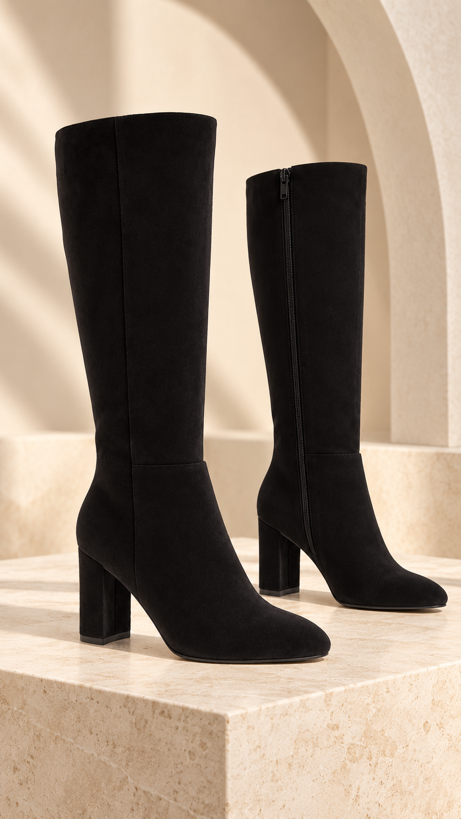 KAYLEY SUEDE HEEL BOOTS (BLACK)