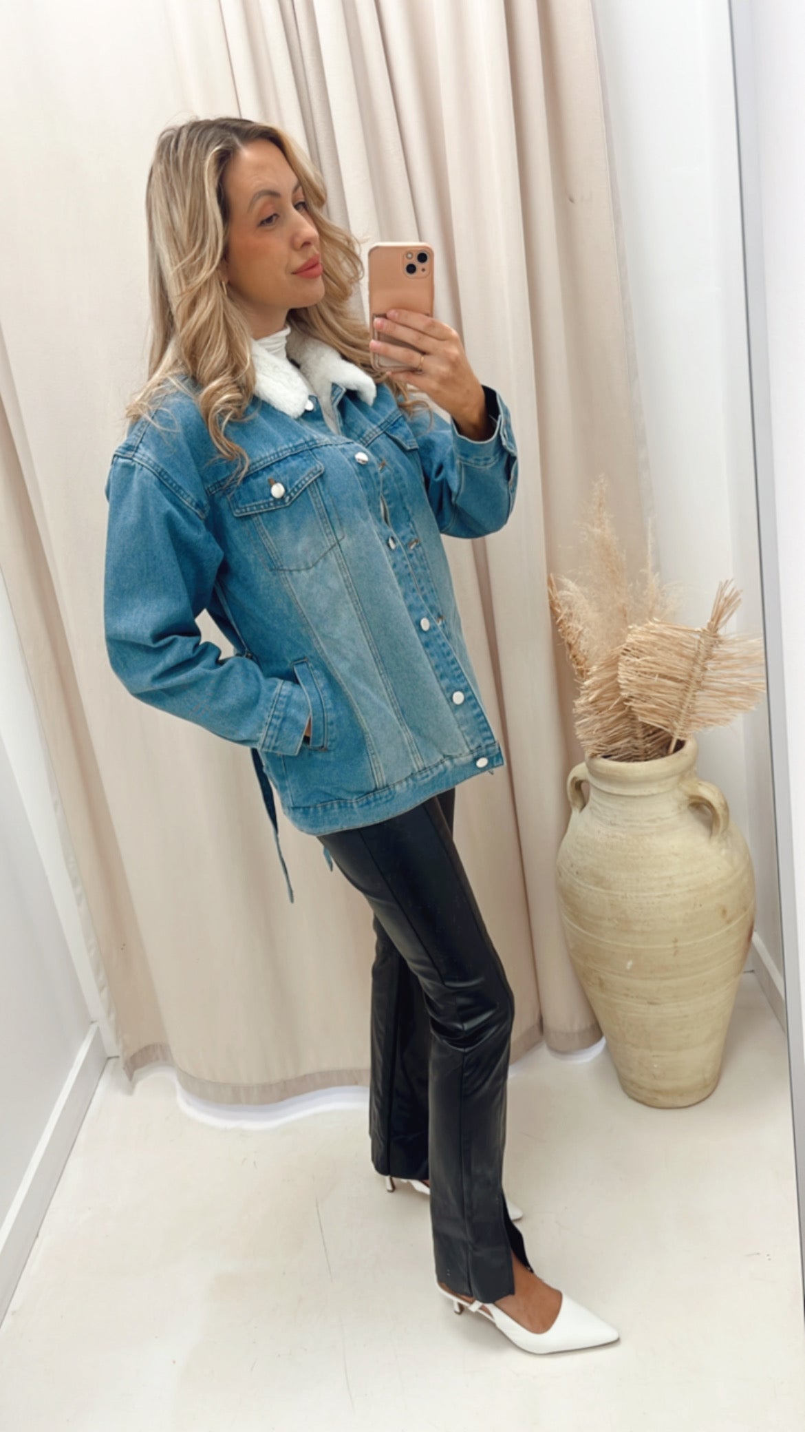 DELTA BELTED DENIM COAT (MEDIUM BLUE)