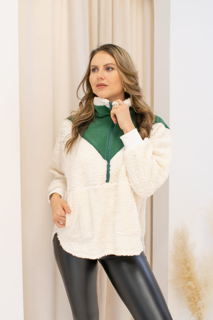 NEW ASPEN SHERPA PULLOVER (WHITE/PINE)