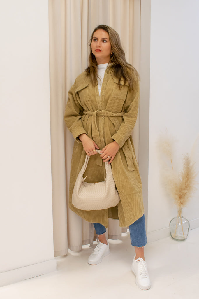 NEW MALORY MAXI CORDUROY BELTED BUTTON UP