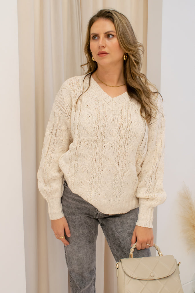 NEW MIRANDA CABLE KNIT PULLOVER SWEATER (IVORY)