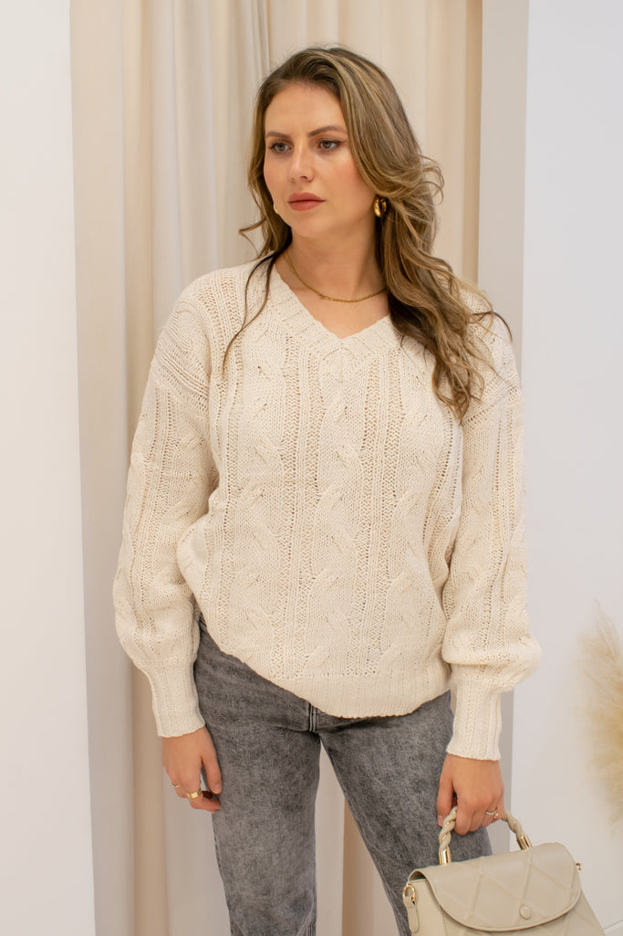 NEW MIRANDA CABLE KNIT PULLOVER SWEATER (IVORY)