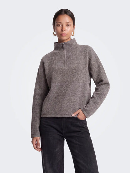 CLARA HALF ZIP UP SWEATER (BROWN) | ONLY