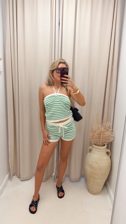 STRIPED TWO PIECE SHORT SET (GREEN)