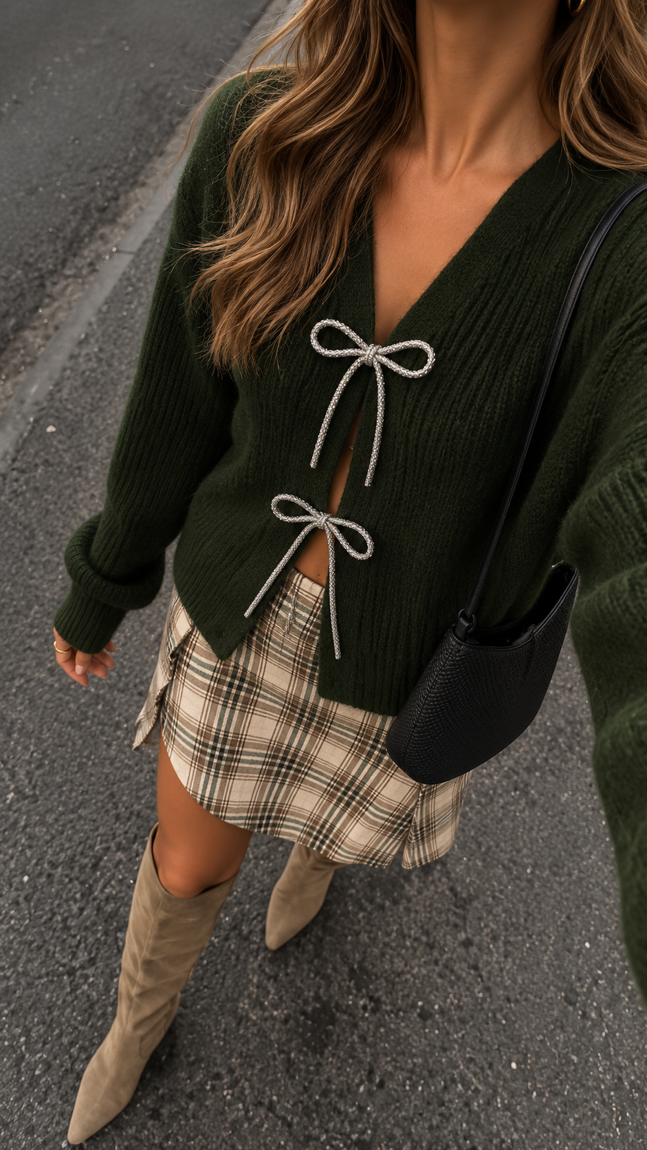 HOLIDAY BOW CARDIGAN (GREEN/SILVER)