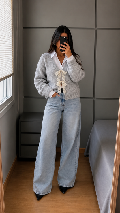 NELLIE BOW SWEATER (GREY) | ONLY