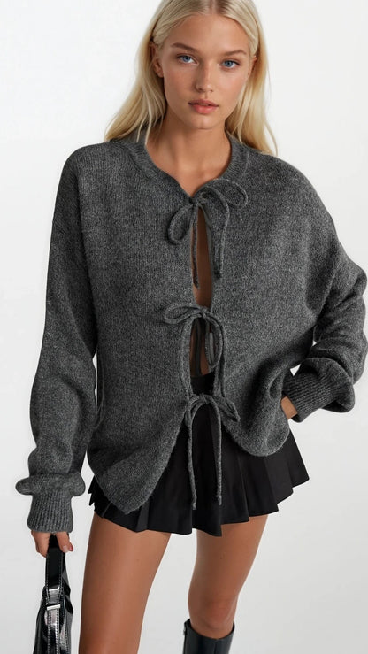 MONROE TIE BOW CARDIGAN (GREY)