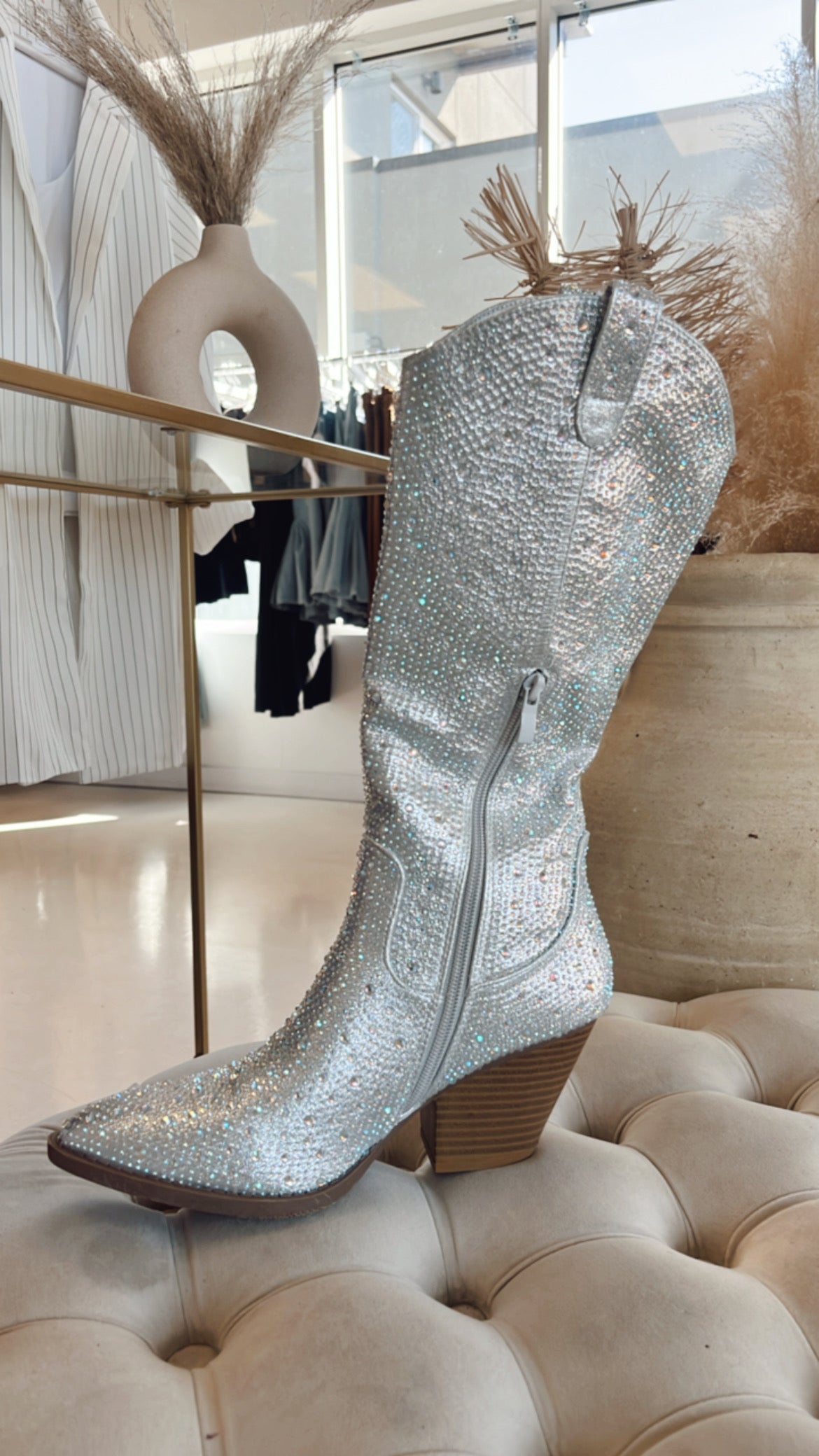NEW ICON RHINESTONE COWBOY BOOT  (SILVER)