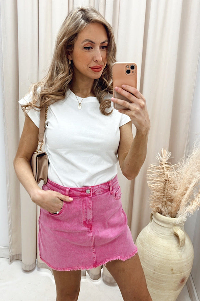 NEW WILLOW DENIM SKIRT (HOT PINK) | BEST SELLER