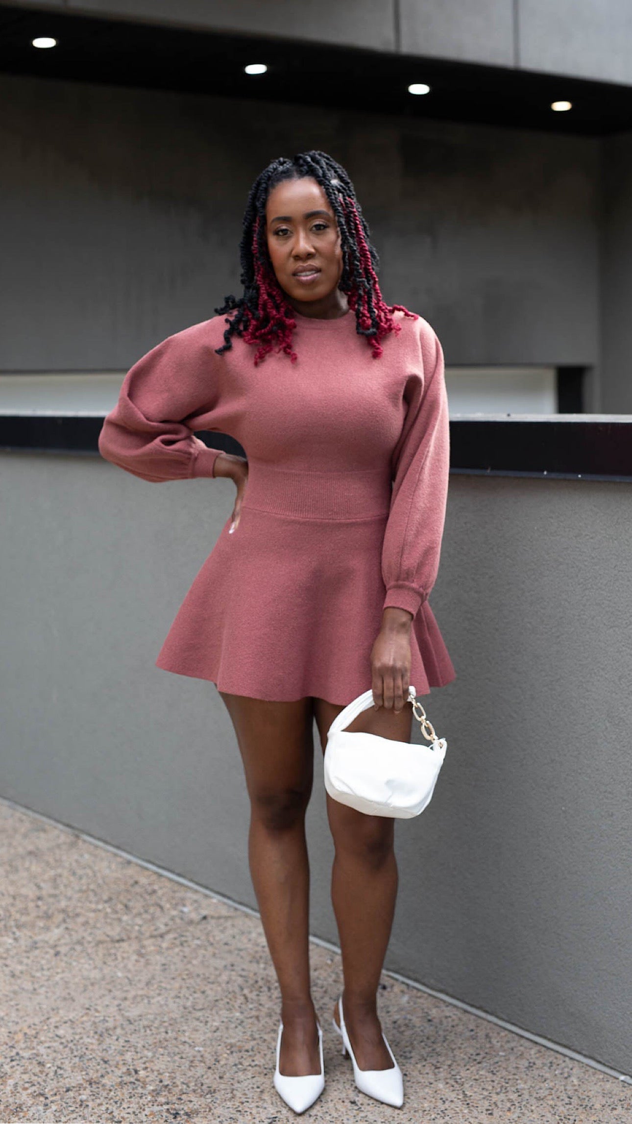 GENIVEVE FIT &amp; FLARE SWEATER MINI DRESS | RUST | (BEST SELLER)