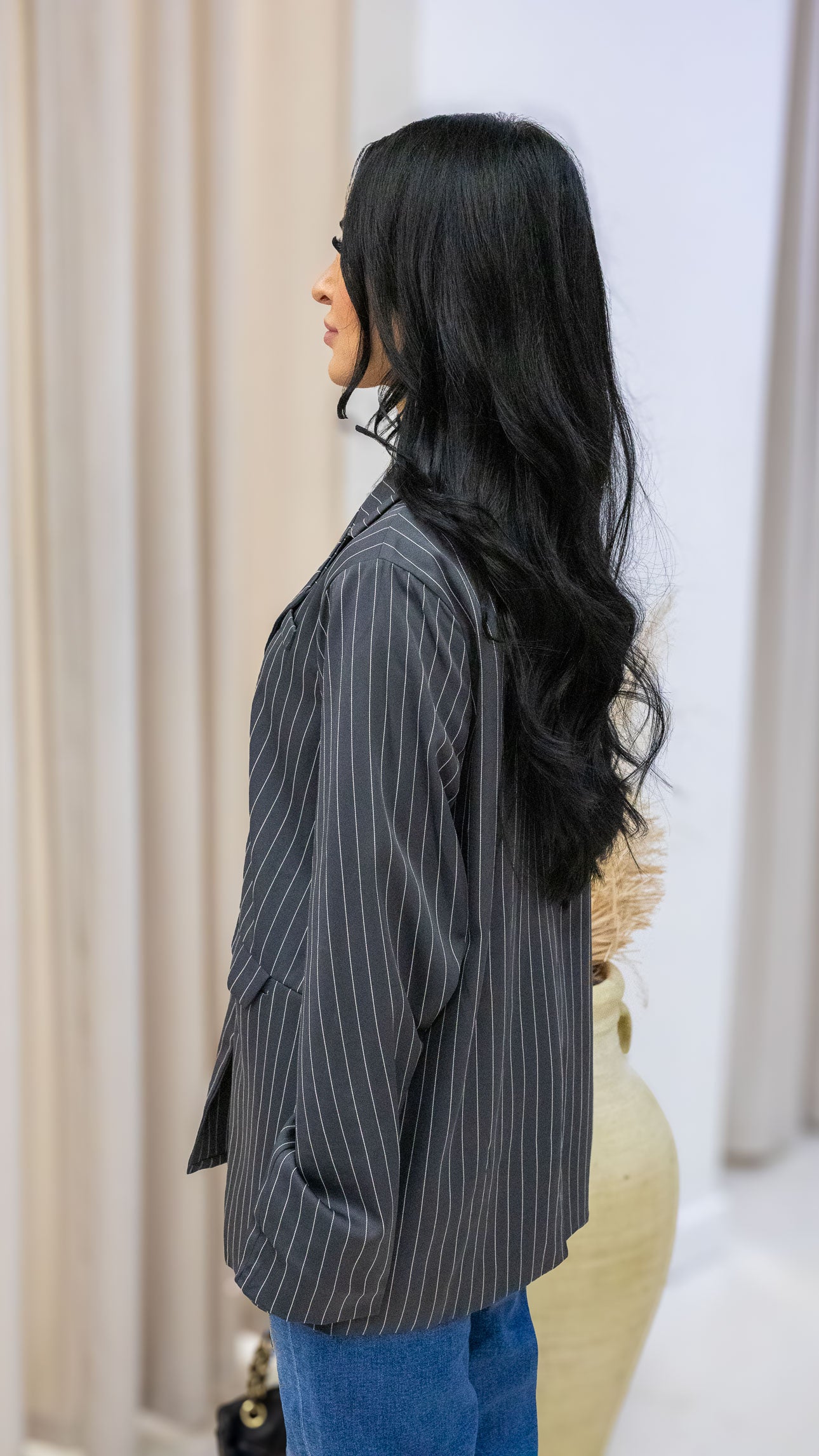 SYLVIE PINSTRIPE BOYFRIEND BLAZER (CHARCOAL)