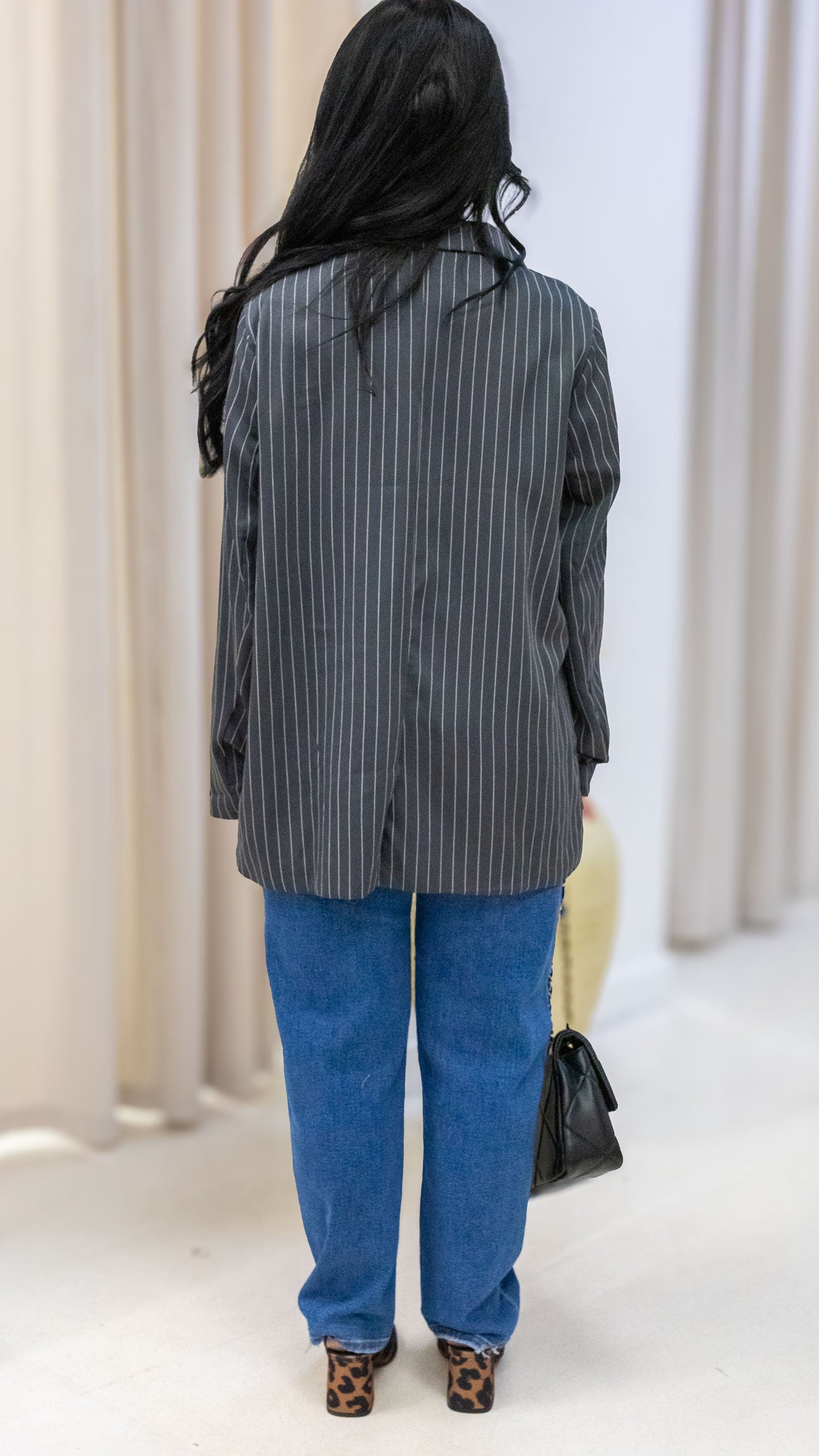SYLVIE PINSTRIPE BOYFRIEND BLAZER (CHARCOAL)