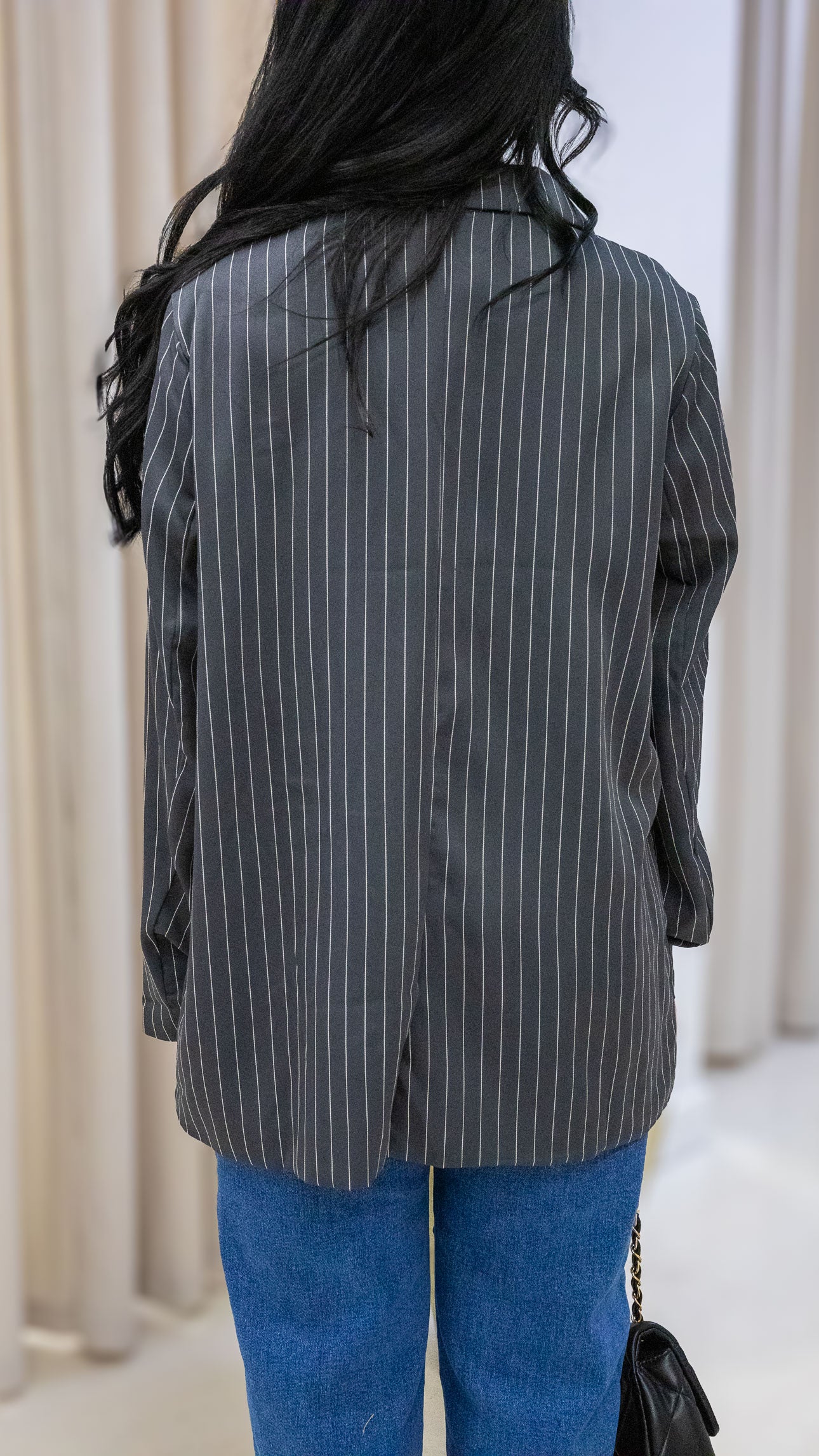 SYLVIE PINSTRIPE BOYFRIEND BLAZER (CHARCOAL)