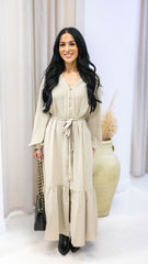 MELINA TIE WAIST MAXI DRESS (BEIGE)