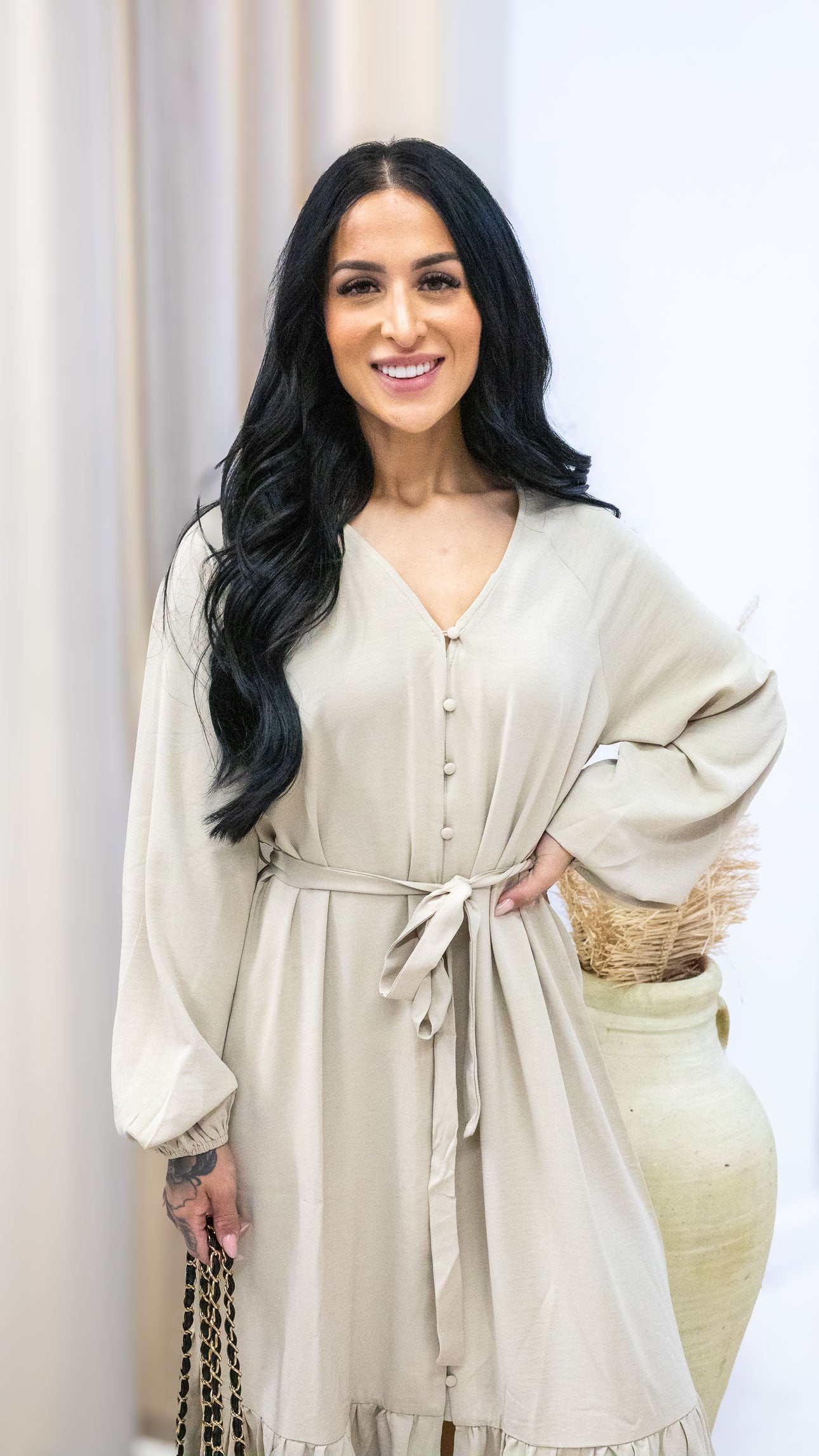 MELINA TIE WAIST MAXI DRESS (BEIGE)