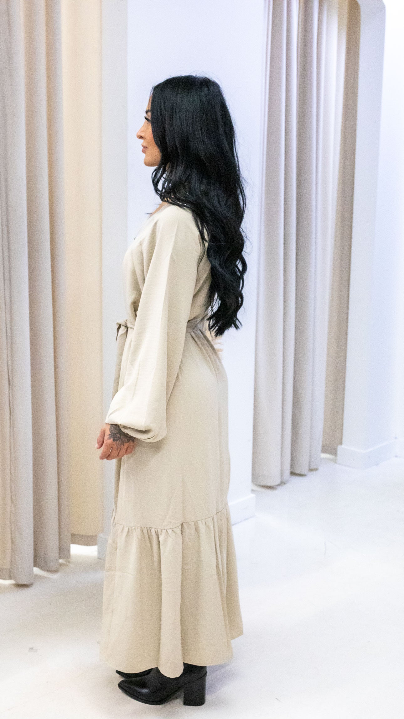 MELINA TIE WAIST MAXI DRESS (BEIGE)