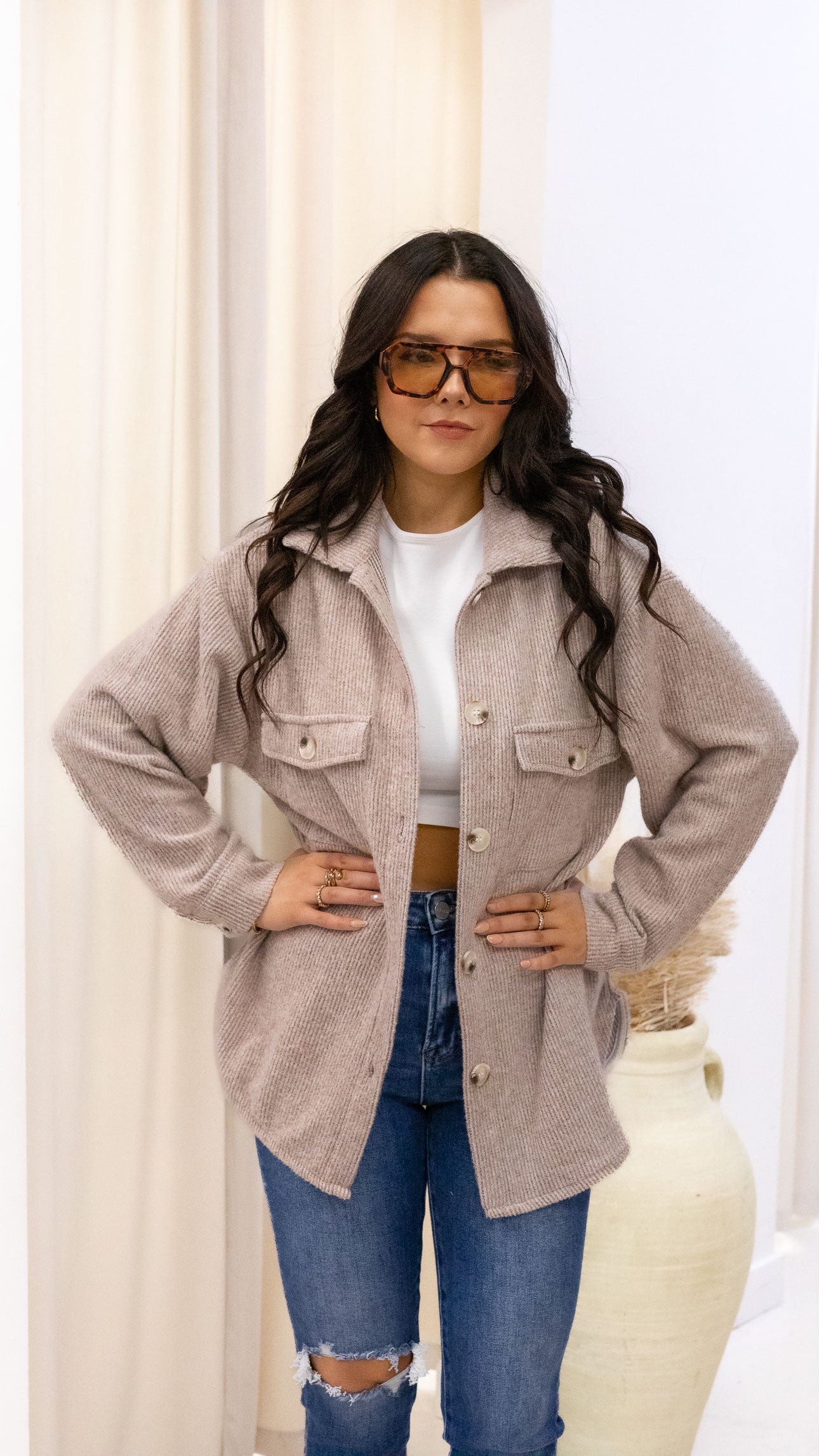 ROSIE RIBBED SHACKET (BROWN)