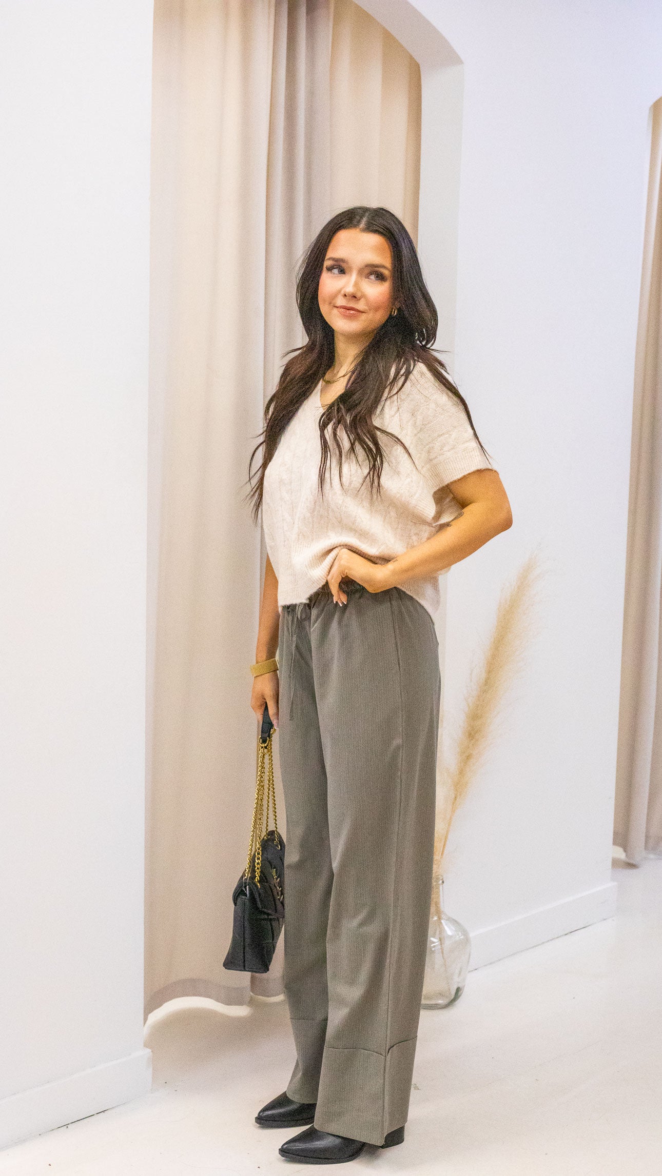 RAYA WIDE CUFF PINSTRIPE DRAWSTRING PANTS