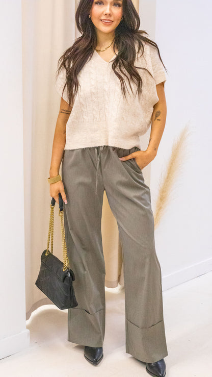 RAYA WIDE CUFF PINSTRIPE DRAWSTRING PANTS