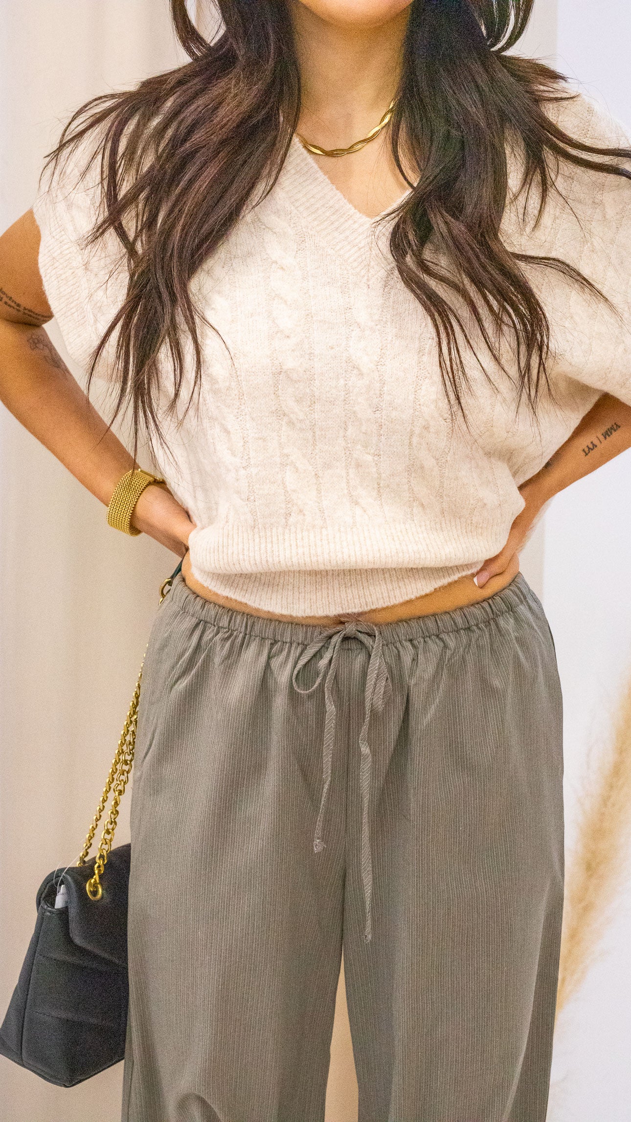 RAYA WIDE CUFF PINSTRIPE DRAWSTRING PANTS