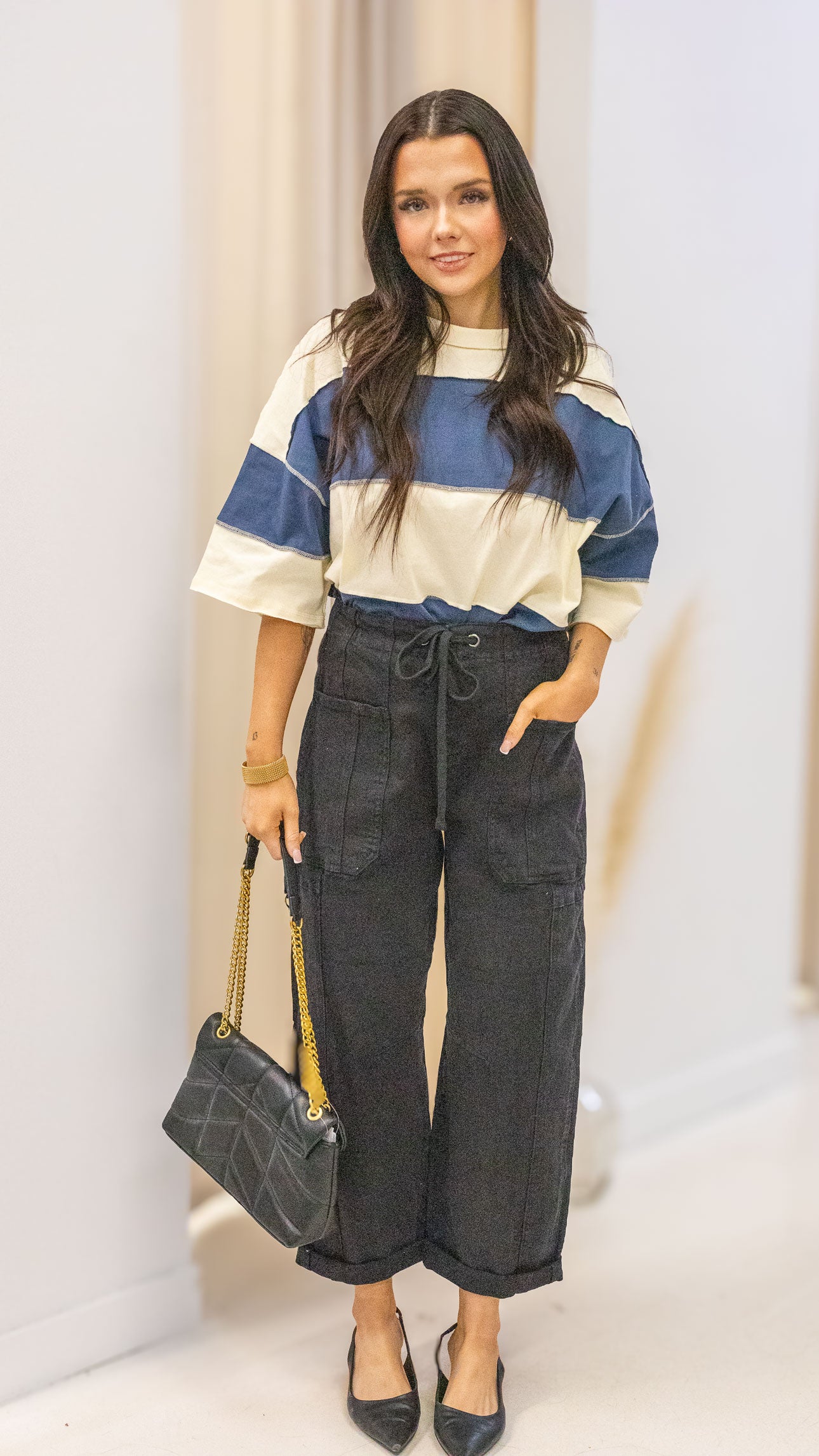 DEMI HIGH RISE CROP WIDE BARREL CARGO POCKET PANTS