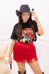 NEW RHODEO FRINGE MINI SKIRT (RED)