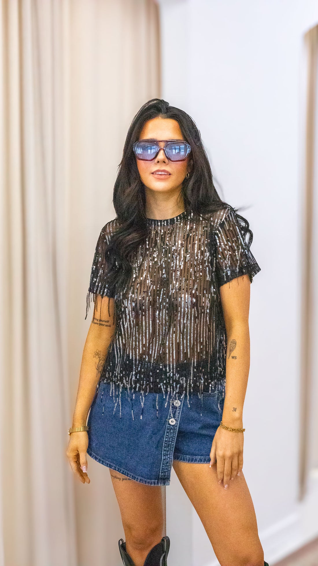 SPACY SS SEQUINS TOP WVN | ONLY