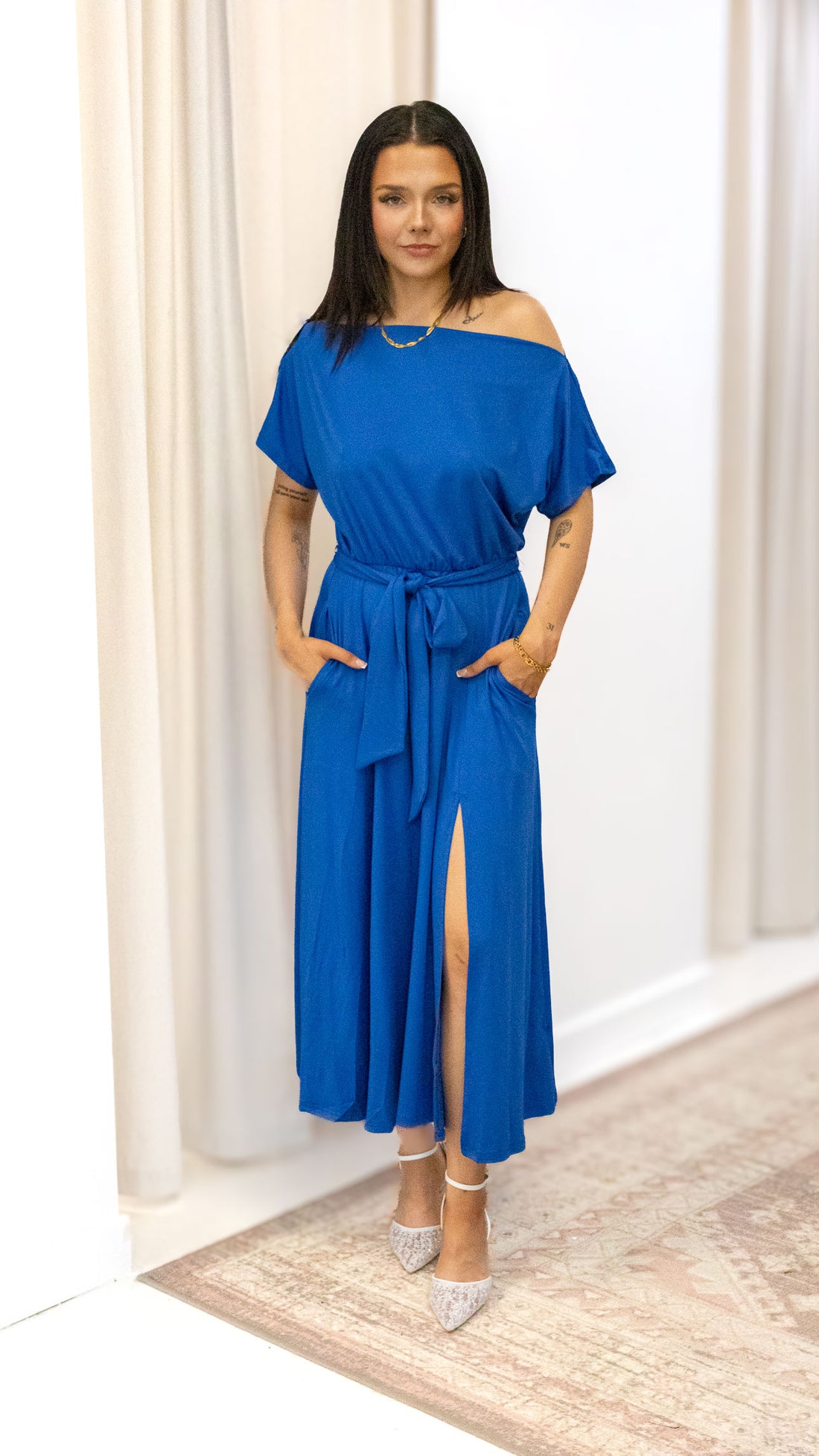 LOOSE FIT STRETCH MIDI DRESS