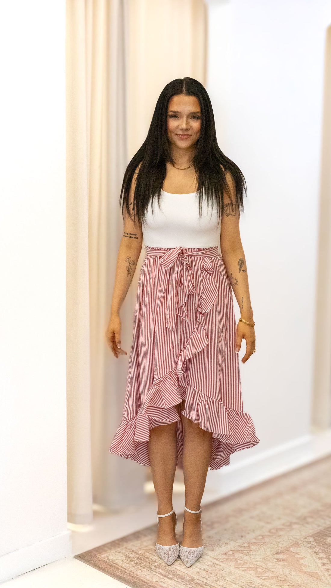 SLEEVELESS KNIT TOP STRIPED LONG DRESS