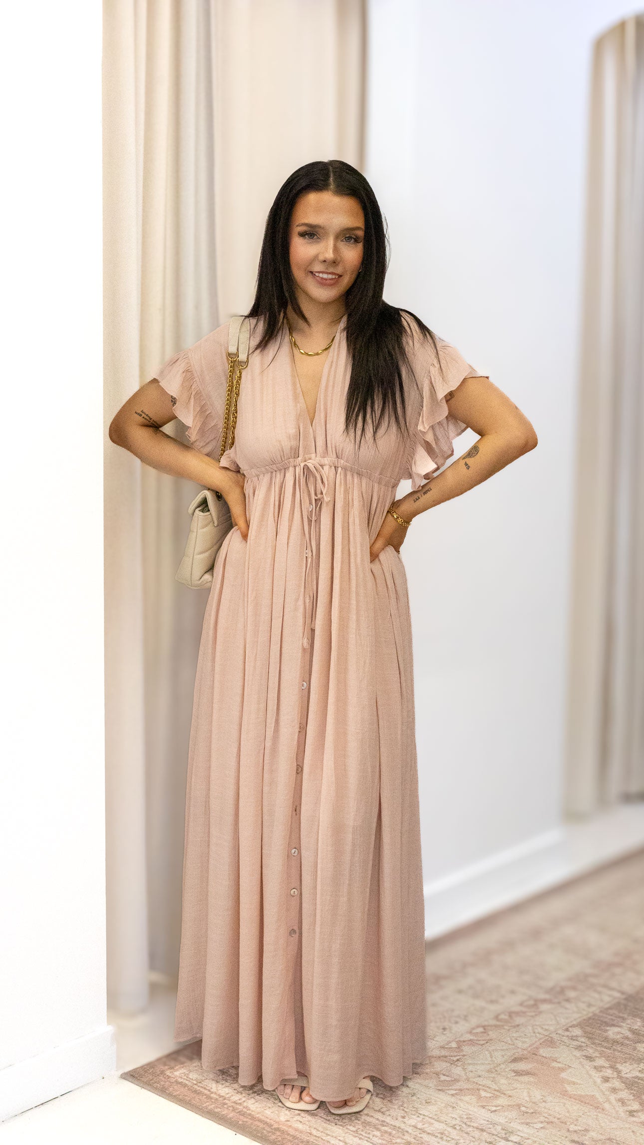 ROMANTIC BOHEMIAN FLOWY MAXI DRESS (BLUE &amp; PINK)