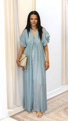 ROMANTIC BOHEMIAN FLOWY MAXI DRESS (BLUE & PINK)