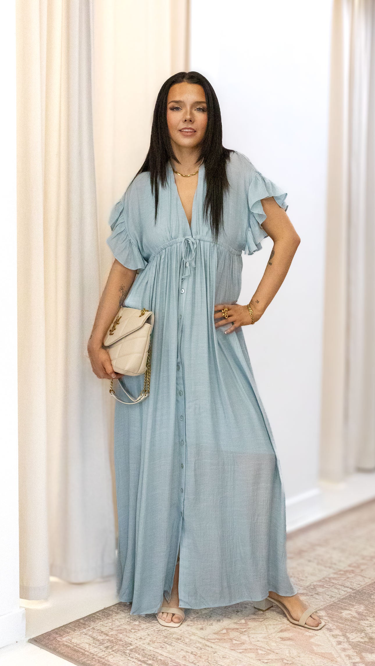 ROMANTIC BOHEMIAN FLOWY MAXI DRESS (BLUE &amp; PINK)