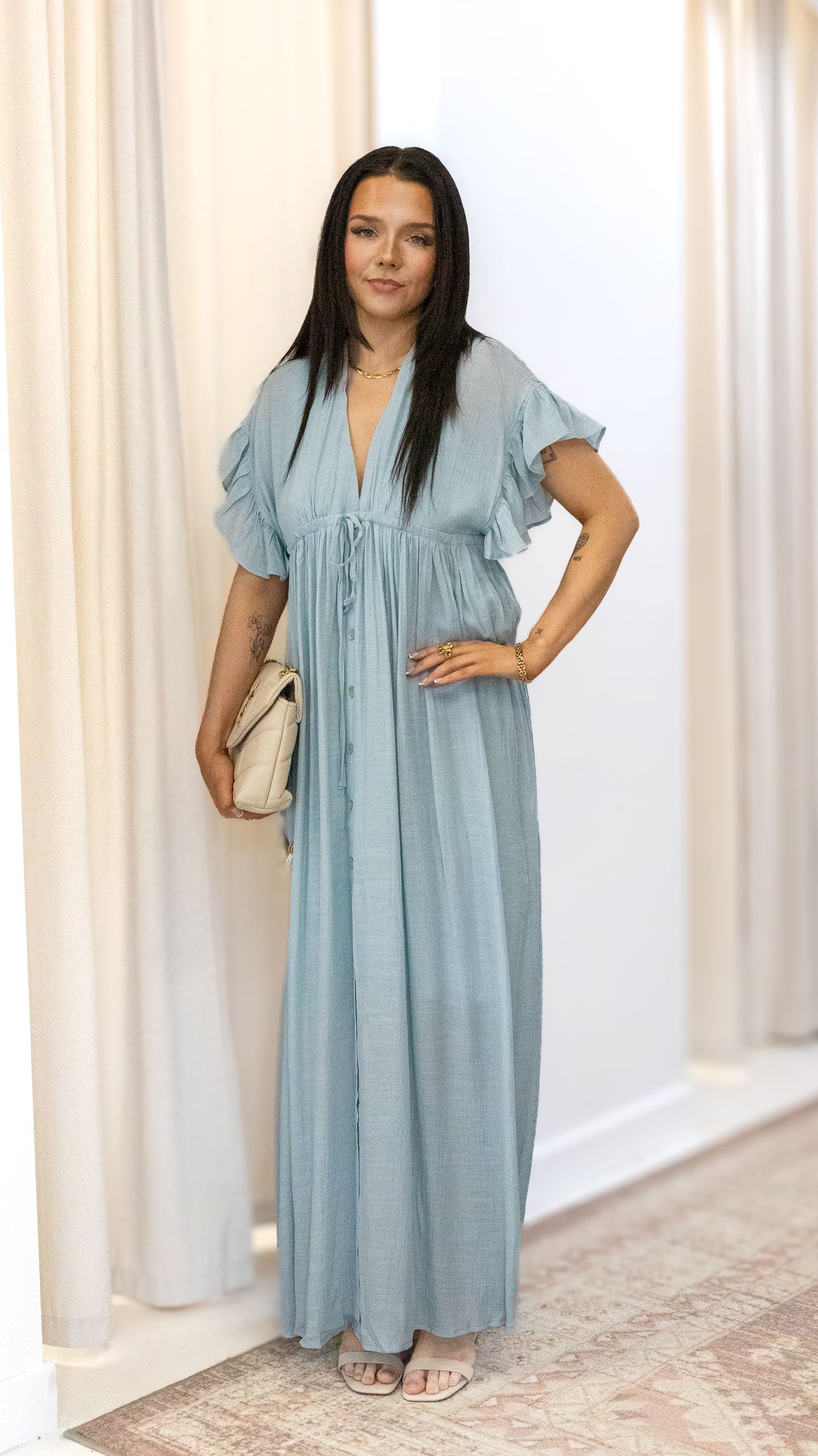 ROMANTIC BOHEMIAN FLOWY MAXI DRESS (BLUE &amp; PINK)
